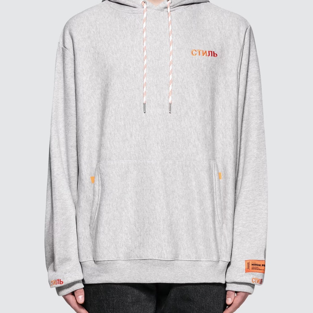 Heron Preston Light Gray Hoodie with Orange Details UNISEX!